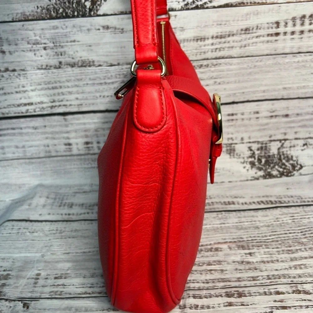 Talbots Soft Pebbled Leather Hobo Bag Red‎ Buckle Strap